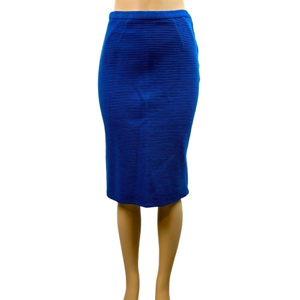 Vintage 80s Royal Blue Ribbed Pencil Wiggle Skirt Side Zipped